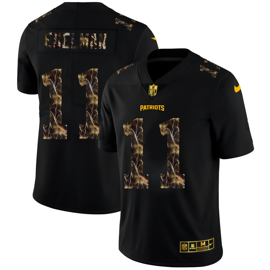 2020 New England Patriots #11 Julian Edelman Men Black Nike Flocked Lightning Vapor Limited NFL Jersey->new england patriots->NFL Jersey